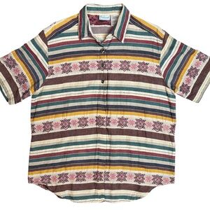 Backroad Blues striped and embroidered button down, large